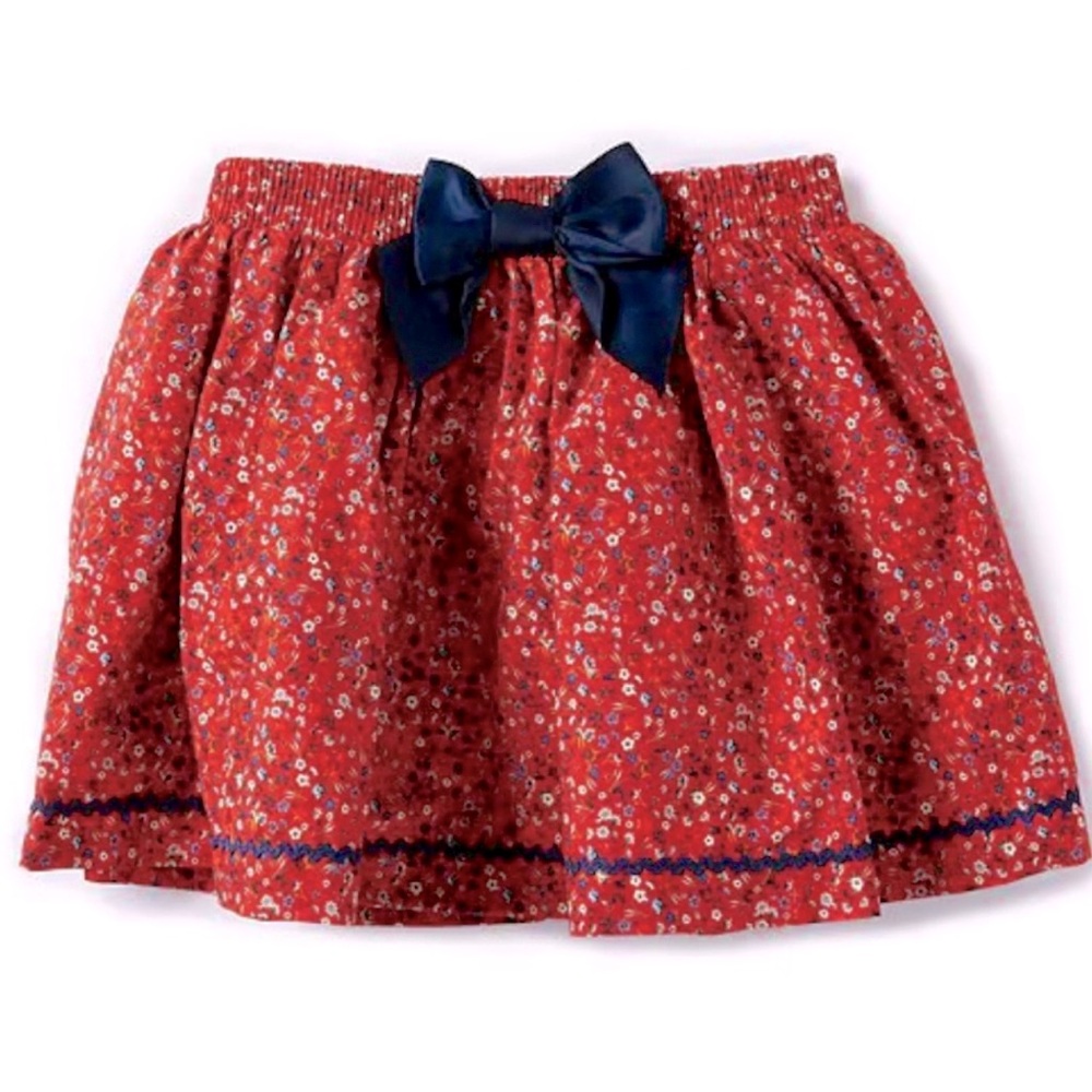 NWT- Edgehill Collection- Girls Elastic Waist Ditsy Red Floral Bow Skirt- Size:6